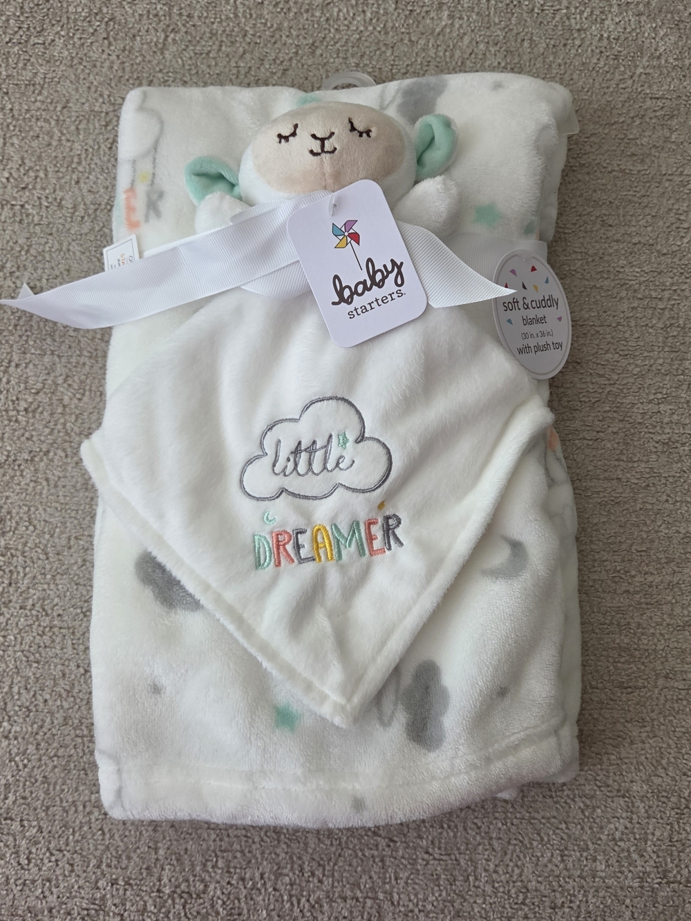 Baby Starters White Plush Baby Blanket with Lamb Toy